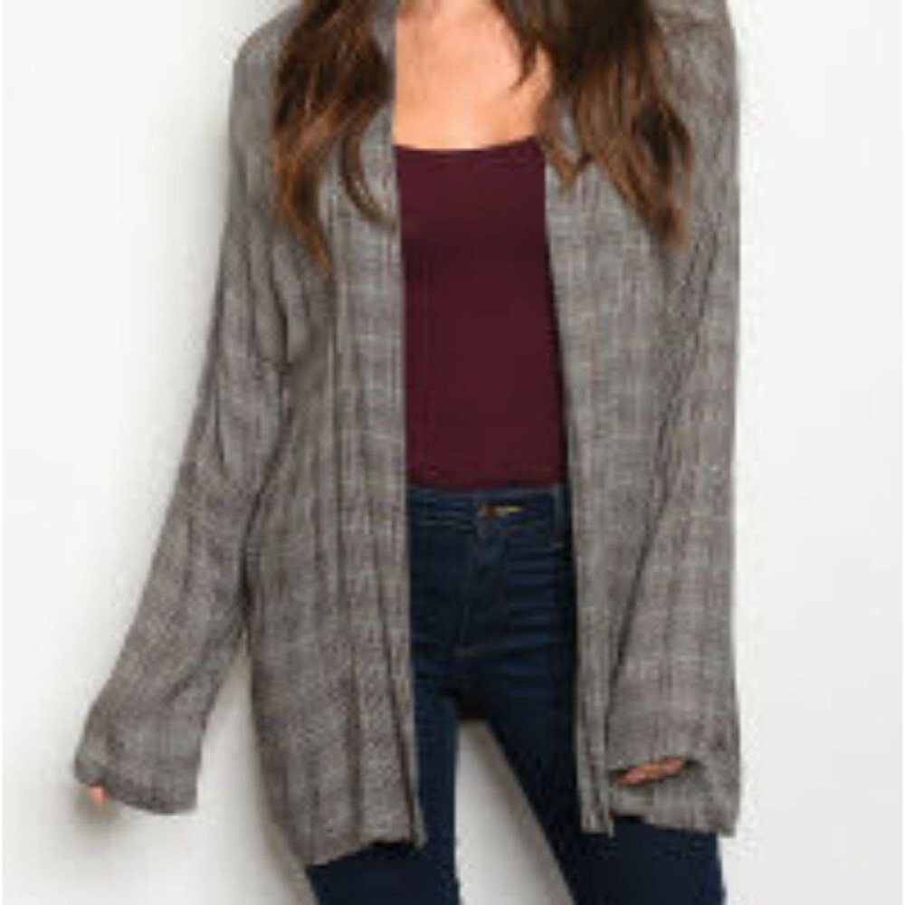 Gray Checkered Open Front Cardigan S